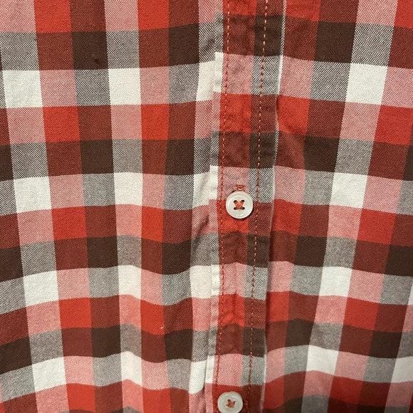 George Modern Button-Up Orange Brown  & White Plaid Shirt: - Medium - Picture 5 of 9
